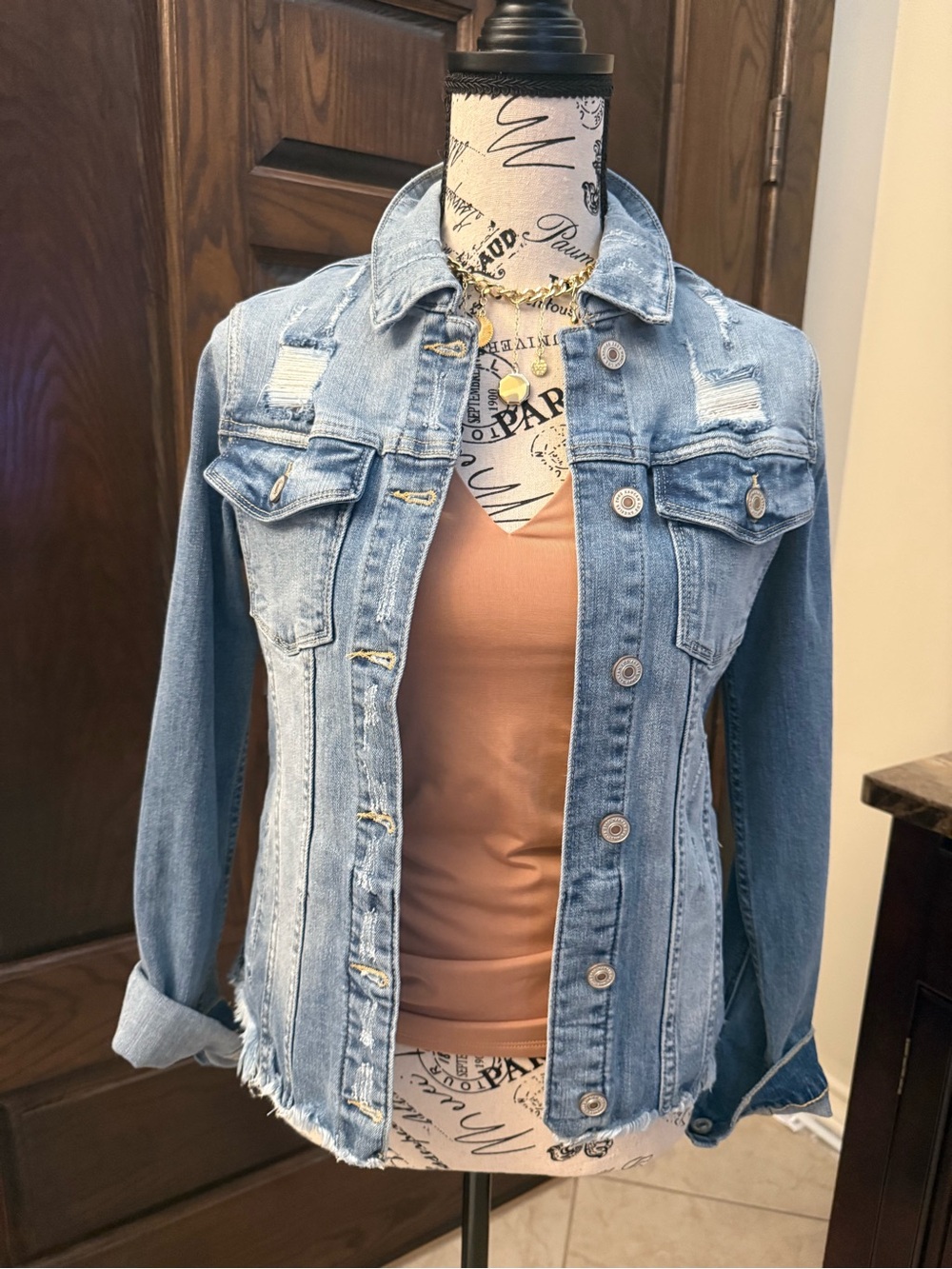 KanCan Light Blue Distressed Denim Jacket